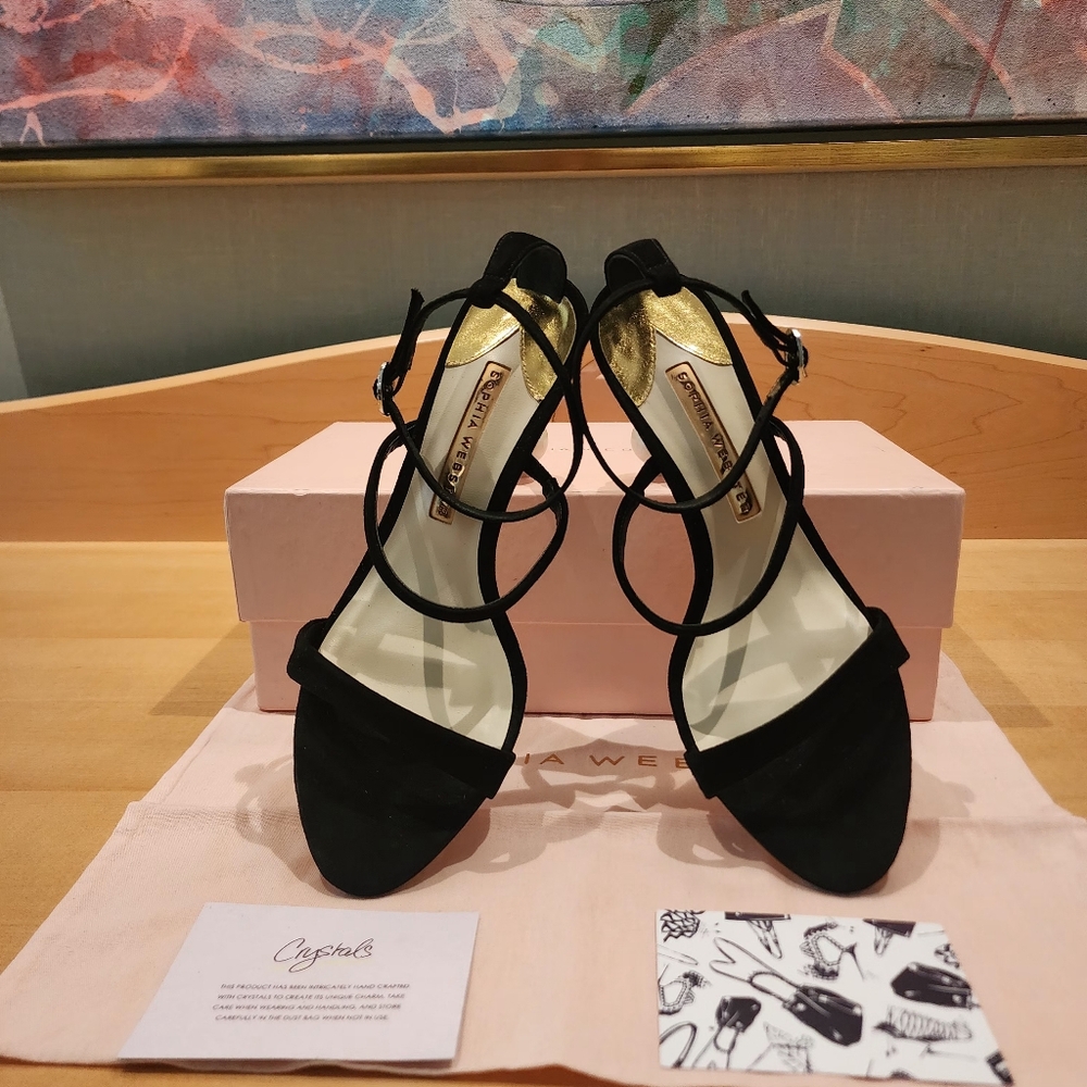 💯Authentic Sophia Webster Rosalind Pearl-Heel Black Suede Sandal - Picture 6 of 16
